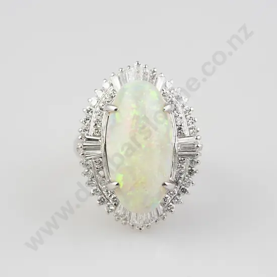 All Platinum 65stone Opal and Diamond Cluster Ring