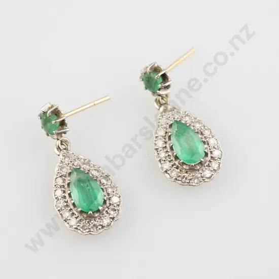 Pair 18ct & Platinum Emerald and Diamond Cluster Earrings