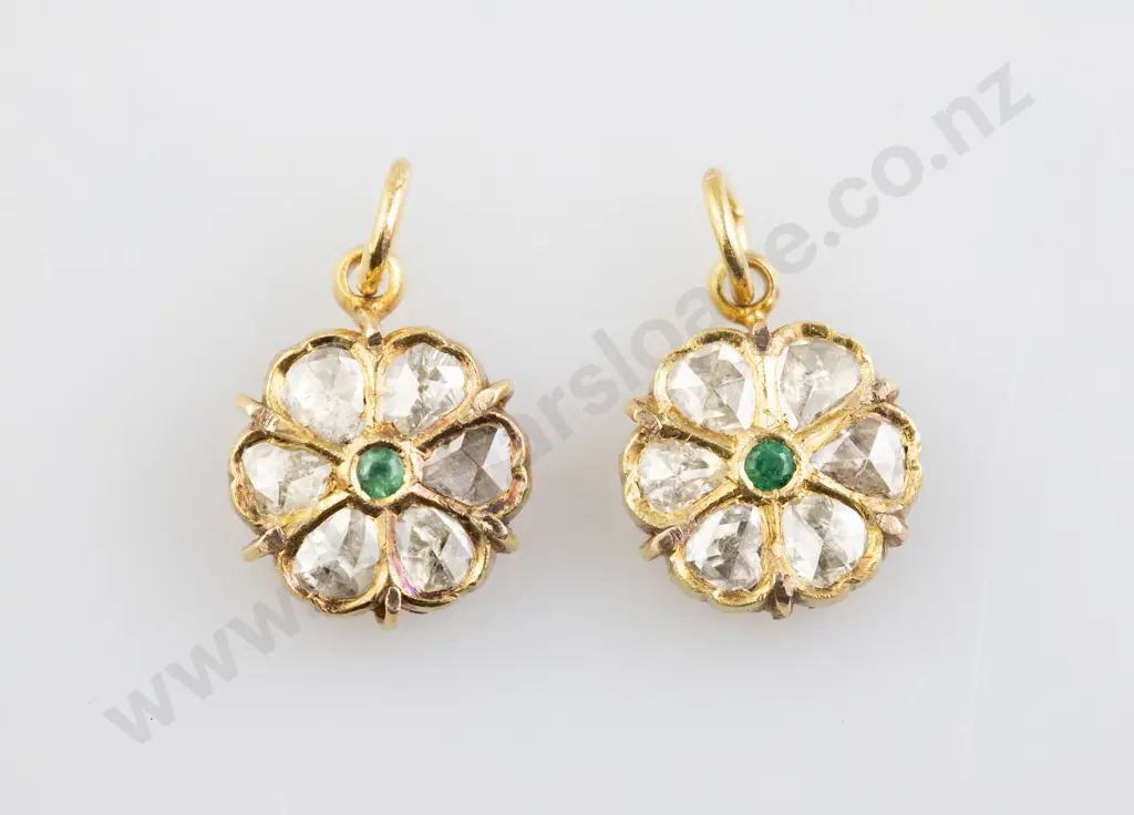Pair 22ct Moghul Diamond Pendants (to be mounted as earrings) Image 1++