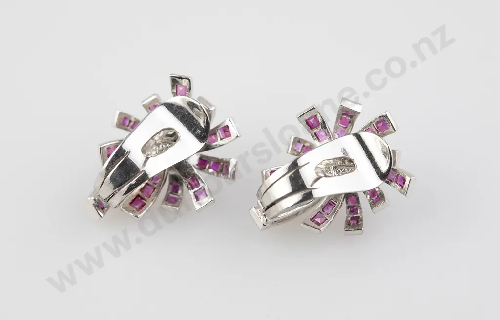Pair 10ct Ruby & Diamond Spray Stud Earrings Image 1++