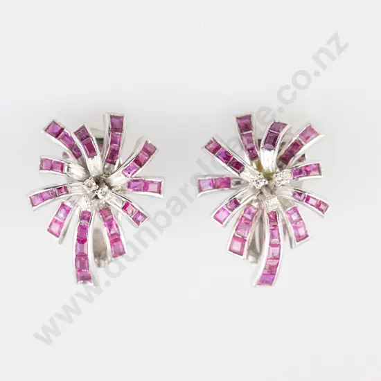 Pair 10ct Ruby & Diamond Spray Stud Earrings