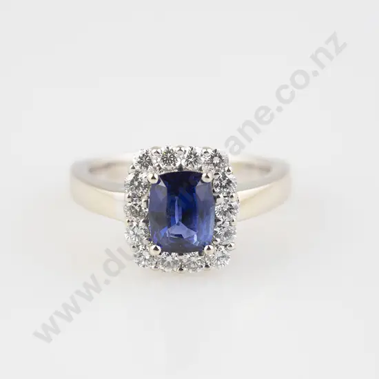 18ct White Gold 15stone Sapphire & Diamond Cluster Ring
