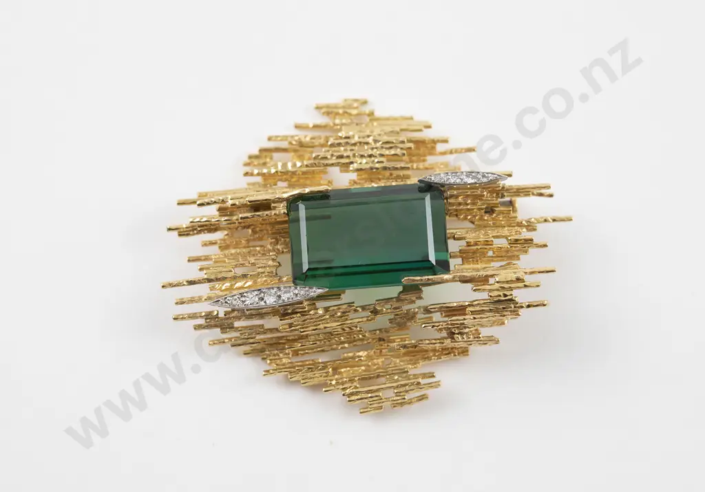 Andrew Grima Design 18ct Tourmaline & Diamond Brooch Image 1++