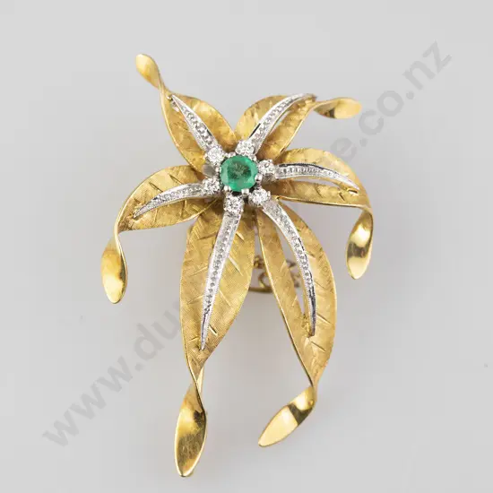 18ct Yellow and White Gold Lily Flower Spray Brooch