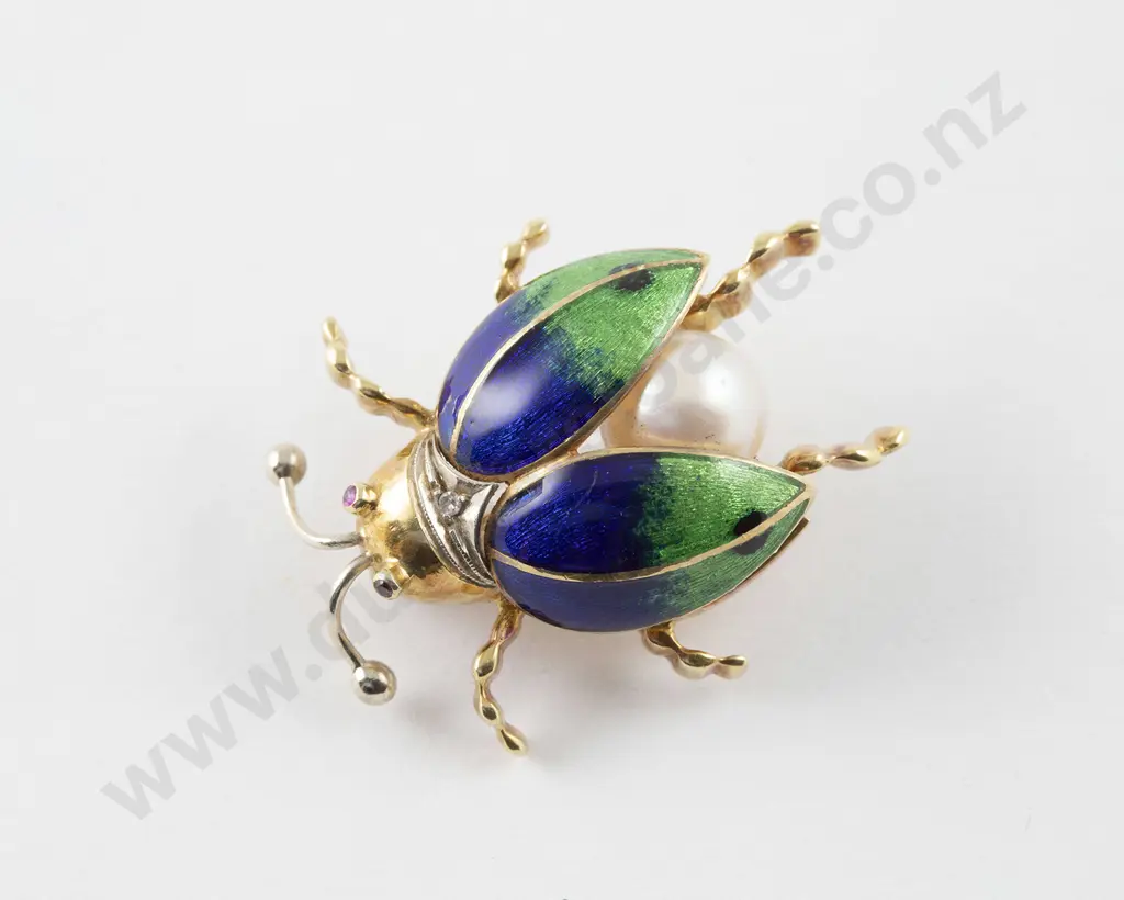 18ct Yellow & White Gold Enamelled Bug Brooch Image 1++