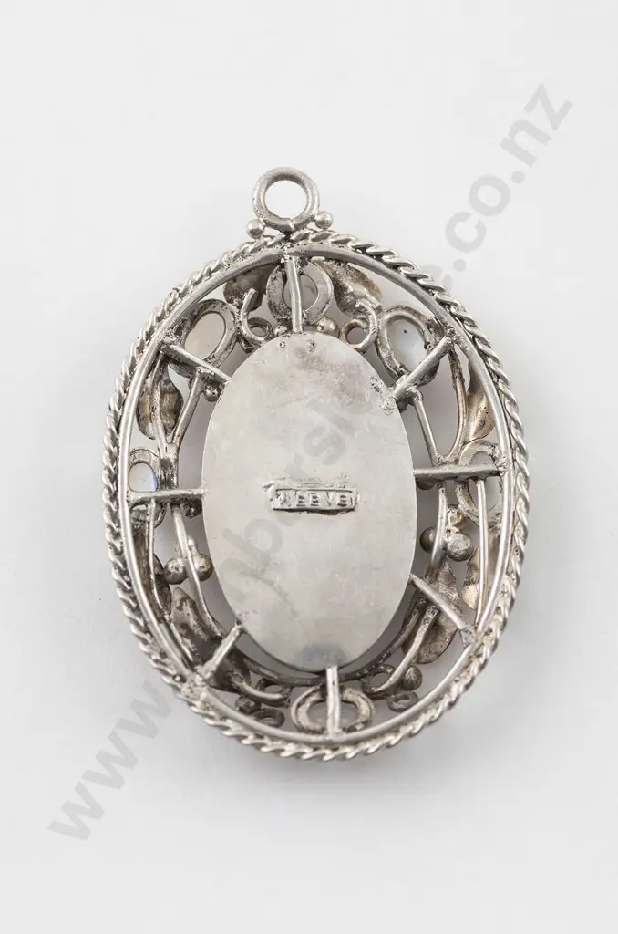 Elsie Reeve (NZ 1885-1927) S/S Moonstone and Enamel Pendant Image 1++