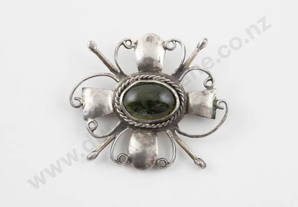 Edith Morris (NZ 1895-1965) S/S and Single Green Tourmaline Brooch Image 1++
