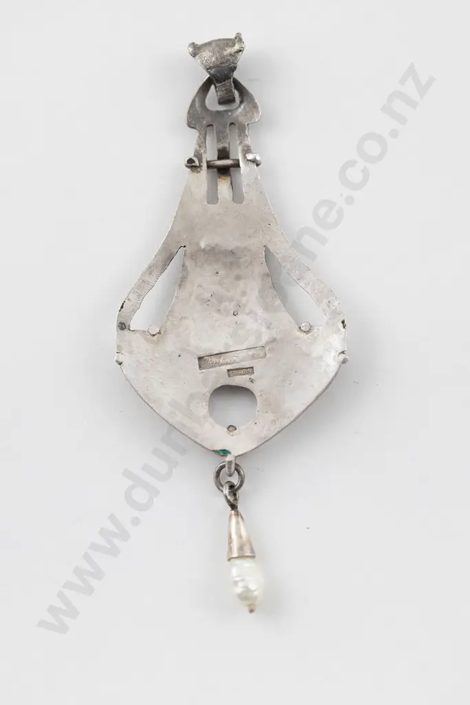 Reuben Watts (NZ 1869-1940) Arts and Crafts Period Silver and Enamel Pendant Image 1++
