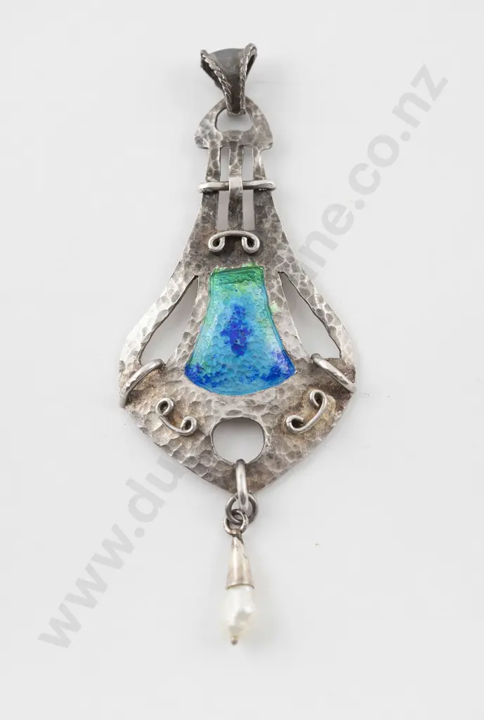 Reuben Watts (NZ 1869-1940) Arts and Crafts Period Silver and Enamel Pendant Image 1++