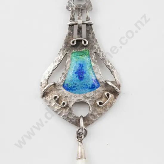 Reuben Watts (NZ 1869-1940) Arts and Crafts Period Silver and Enamel Pendant