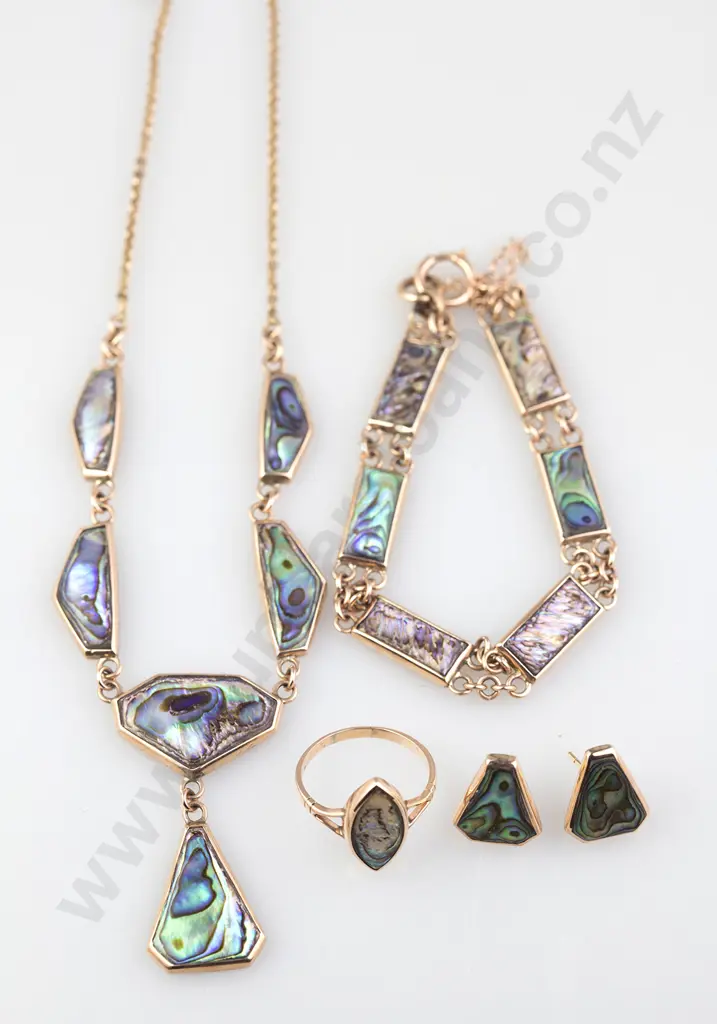 NZ 9ct Paua Jewellery Suite Image 1++