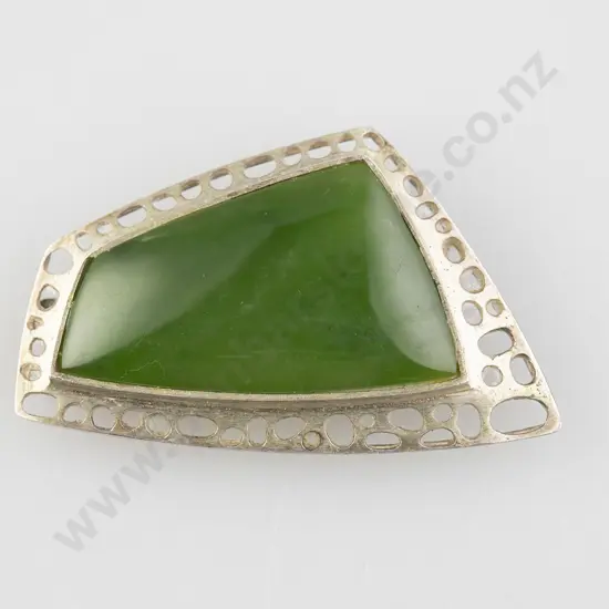 Peter Minturn (NZ) Original Design S/S and Greenstone Panel Brooch