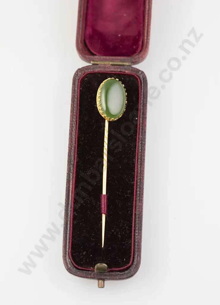 Late C19th (15ct) Greenstone Stickpin Image 1++