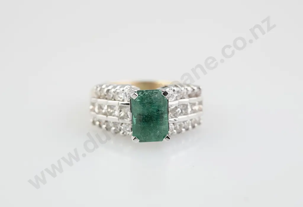14ct Yellow & White Gold 29stone Emerald and Diamond Dress Ring Image 1++