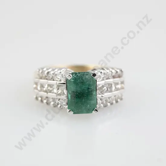 14ct Yellow & White Gold 29stone Emerald and Diamond Dress Ring