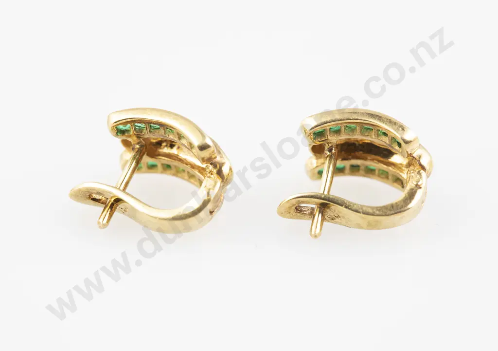 Pair 18ct Emerald and Diamond Panel Earrings Image 1++