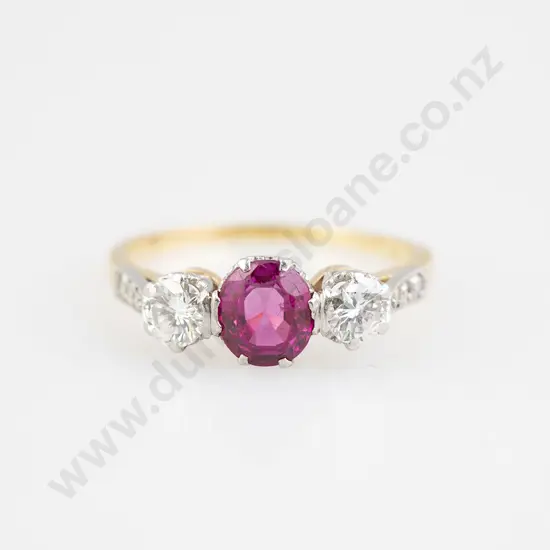 18ct & Platinum Three Stone Ruby and Diamond Ring