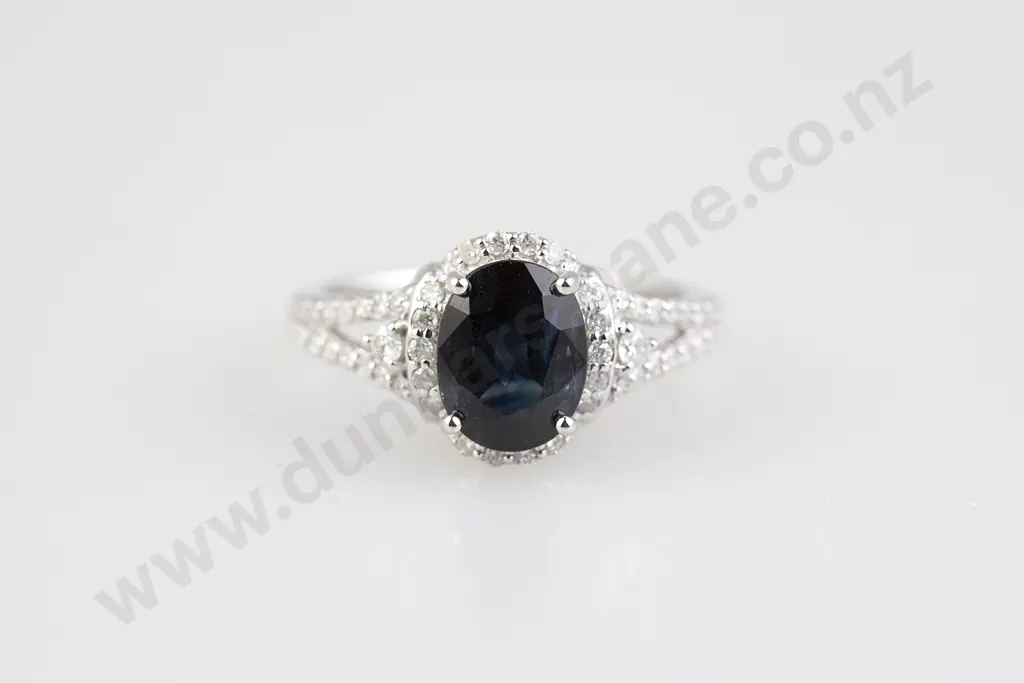 14ct White Gold 53stone Sapphire and Diamond Cluster Ring Image 1++
