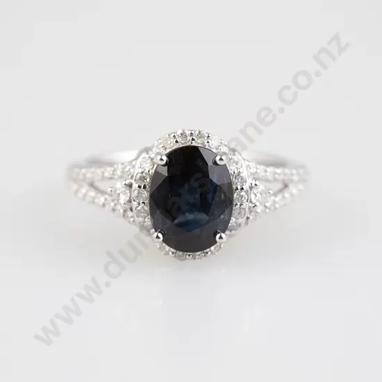 14ct White Gold 53stone Sapphire and Diamond Cluster Ring