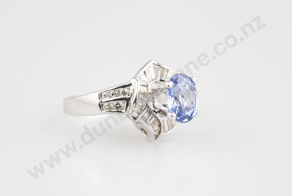 18ct White Gold 39stone Ceylon Sapphire and Diamond Cluster Ring Image 1++