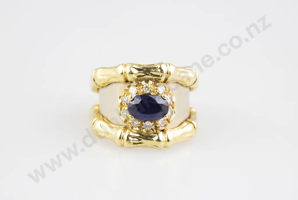 18ct Yellow & White Gold Eleven Stone Sapphire & Diamond Dress Ring Image 1++