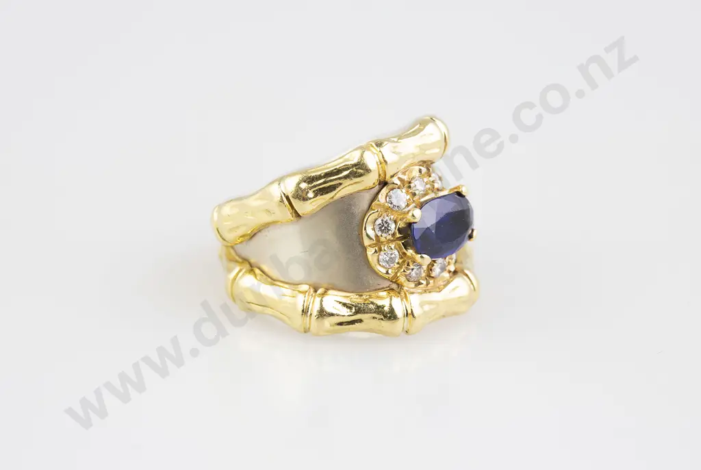 18ct Yellow & White Gold Eleven Stone Sapphire & Diamond Dress Ring Image 1++
