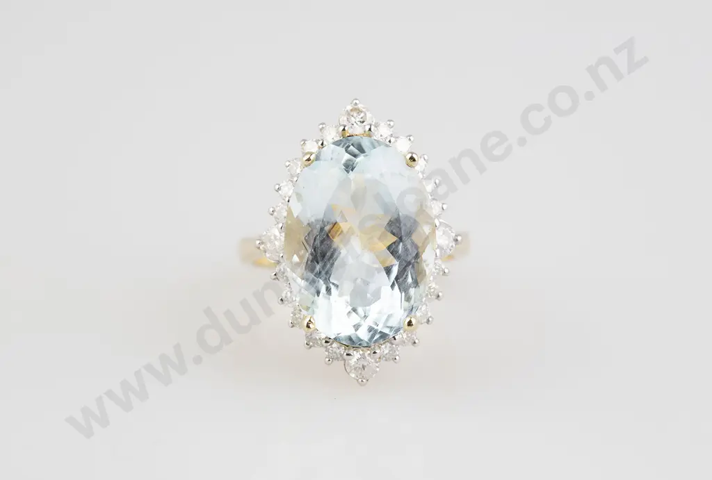14ct 25stone Aquamarine and Diamond Cluster Ring Image 1++