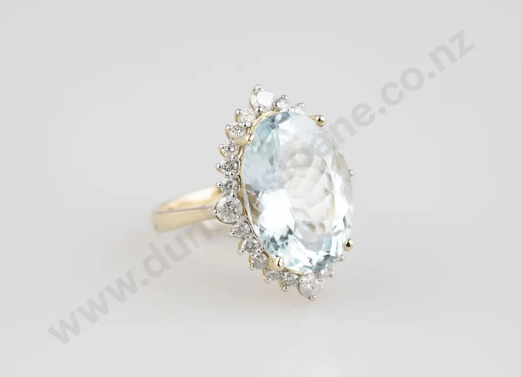 14ct 25stone Aquamarine and Diamond Cluster Ring Image 1++