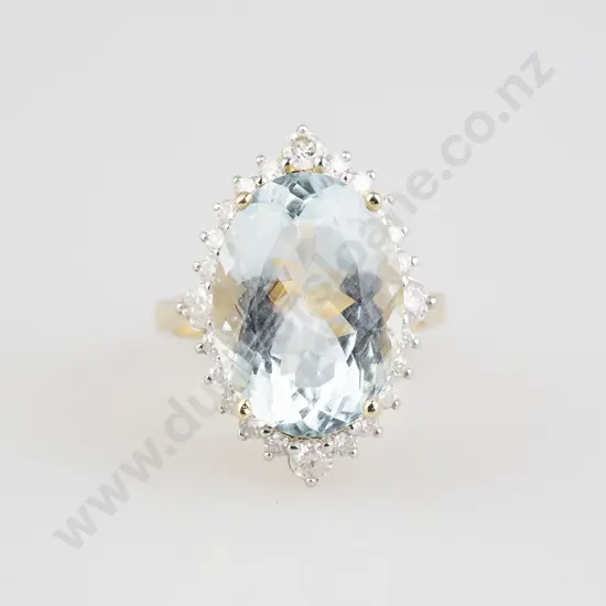 14ct 25stone Aquamarine and Diamond Cluster Ring