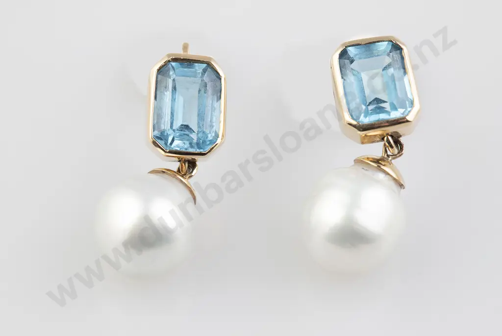 Pair 9ct Topaz and Pearl Pendant Drop Earrings Image 1++