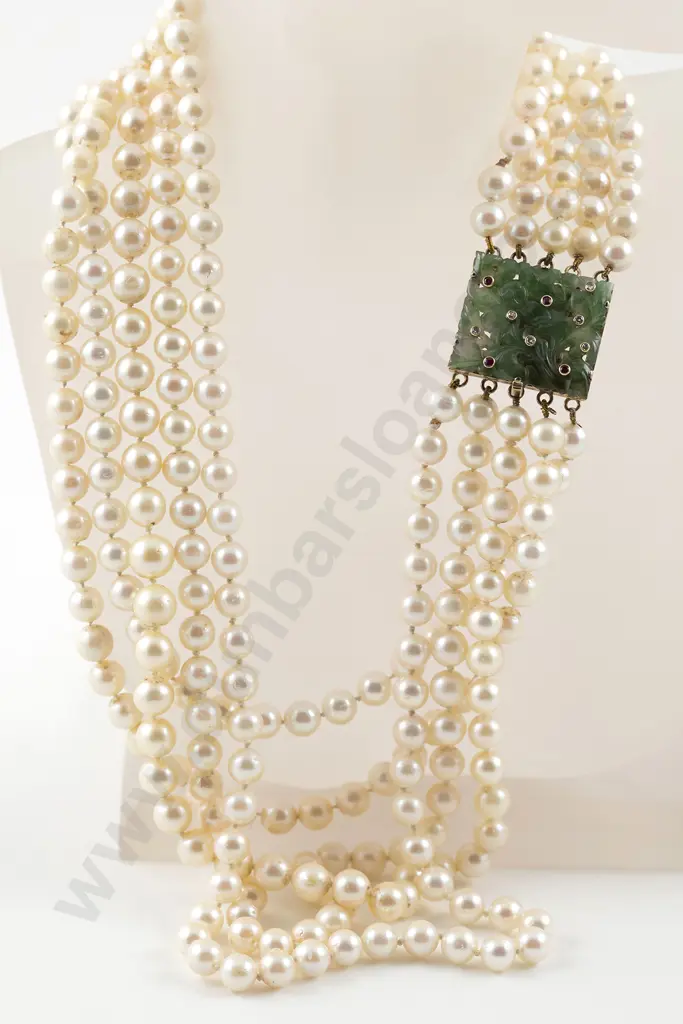 Five Strand Uniform and Graduated Cultured Pearl Necklace Image 1++