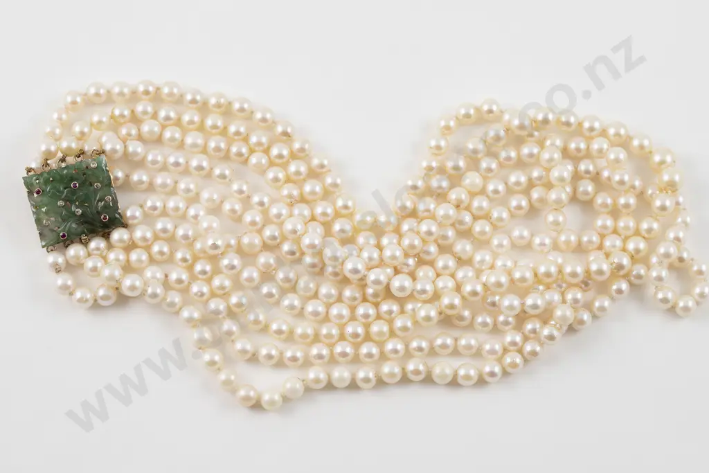 Five Strand Uniform and Graduated Cultured Pearl Necklace Image 1++