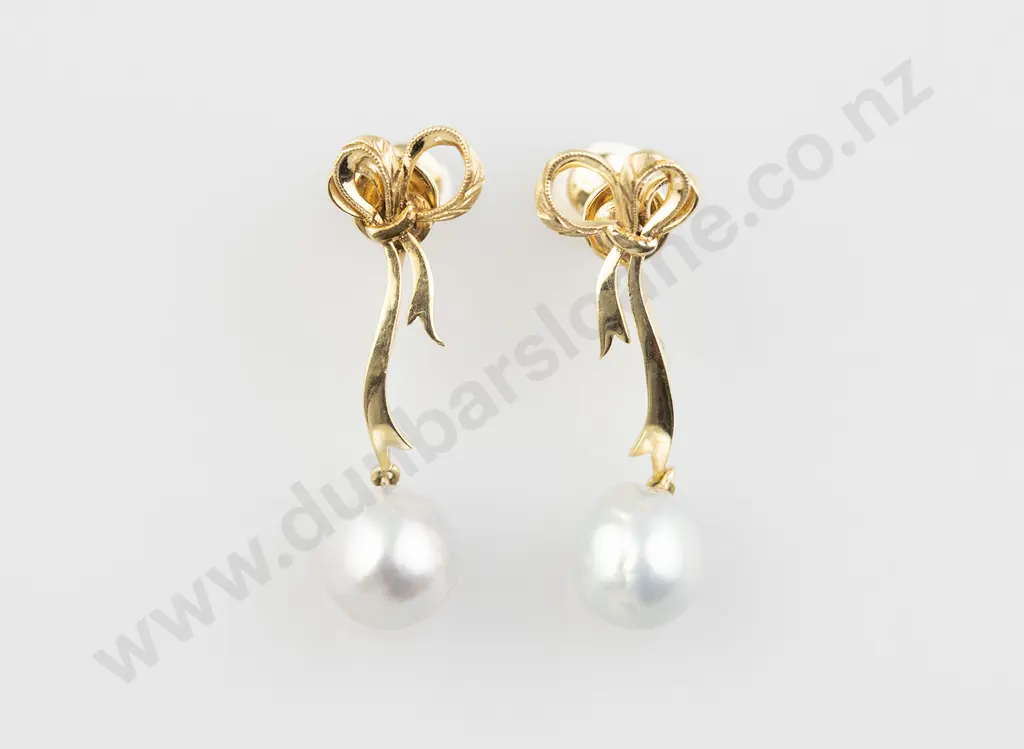 Pair Mikimoto 14ct Pearl Pendant Earrings Image 1++