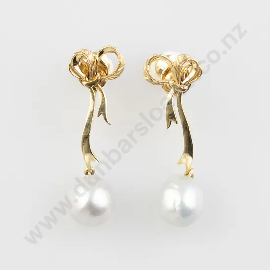 Pair Mikimoto 14ct Pearl Pendant Earrings