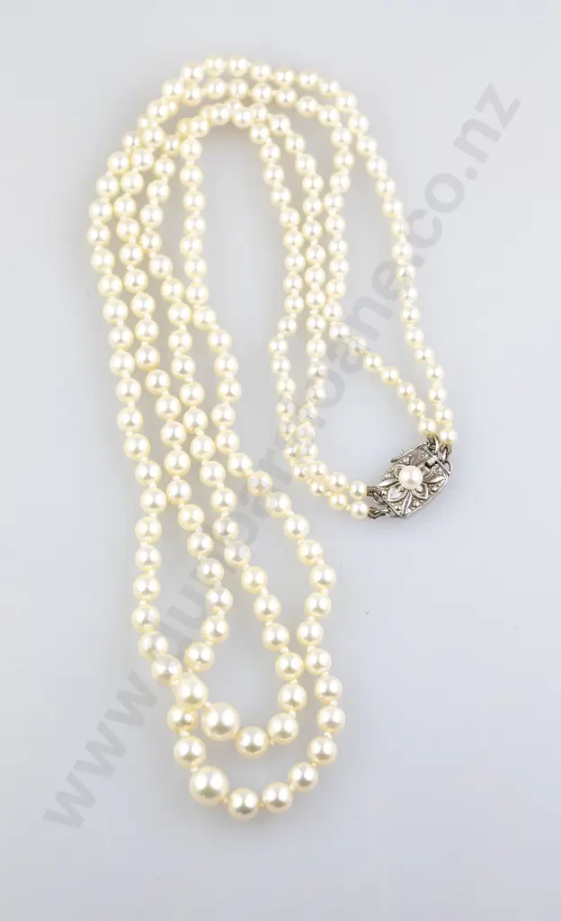 Mikimoto Double Strand Graduated Cultured Pearl Necklace Image 1++