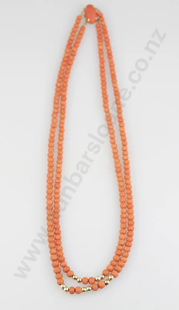 Double Strand Slightly Graduated Italian Red Coral Bead Necklace Image 1++