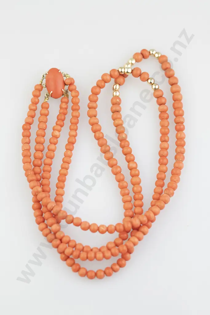 Double Strand Slightly Graduated Italian Red Coral Bead Necklace Image 1++