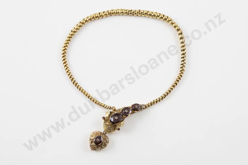 Early Victorian 15ct Amethyst and Diamond Snake Necklace Image 1++