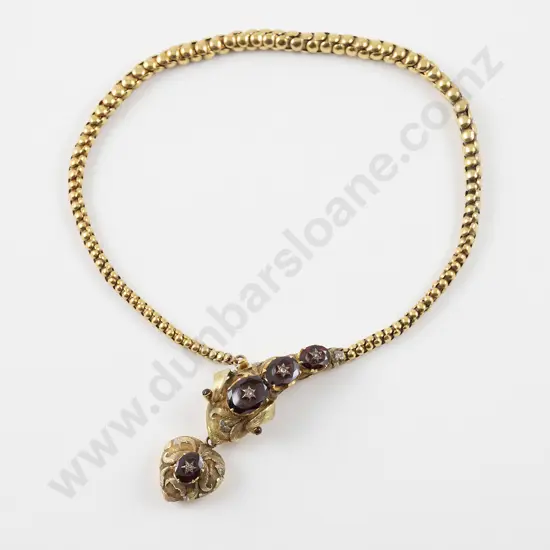 Early Victorian 15ct Amethyst and Diamond Snake Necklace