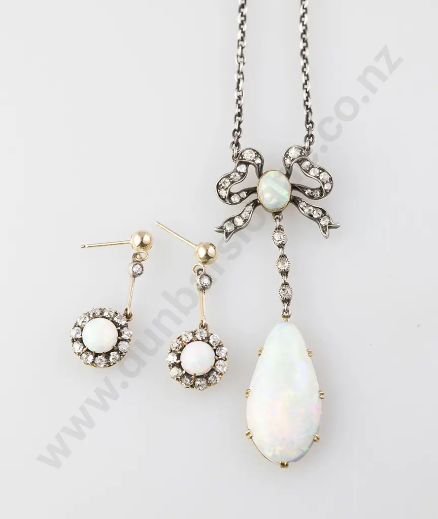 Edwardian 18ct and Silver Opal and Diamond Pendant Image 1++