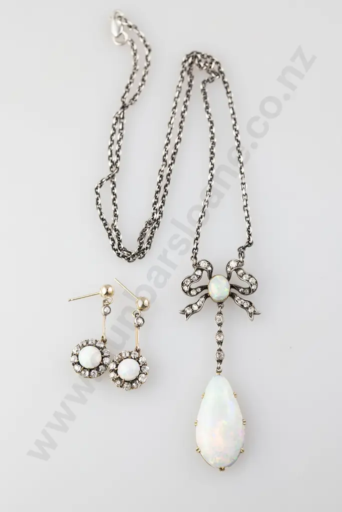 Edwardian 18ct and Silver Opal and Diamond Pendant Image 1++