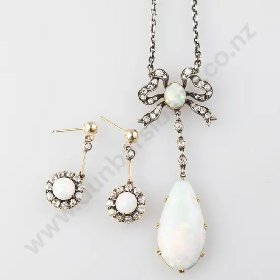 Edwardian 18ct and Silver Opal and Diamond Pendant