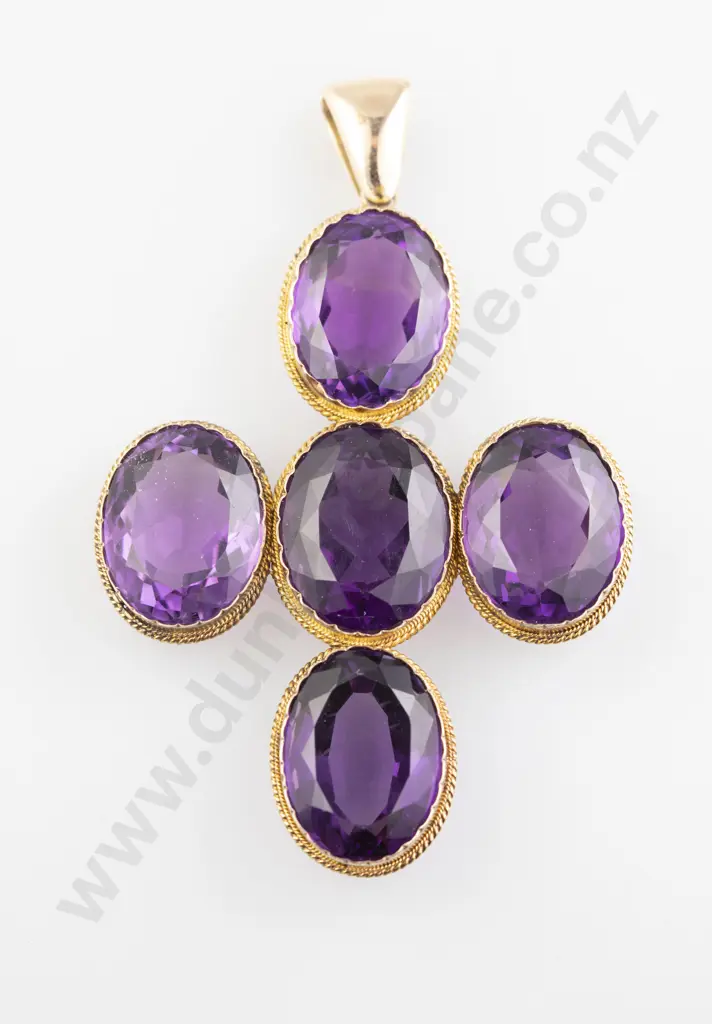 Victorian 15ct Five Stone Amethyst Cross Pendant Image 1++