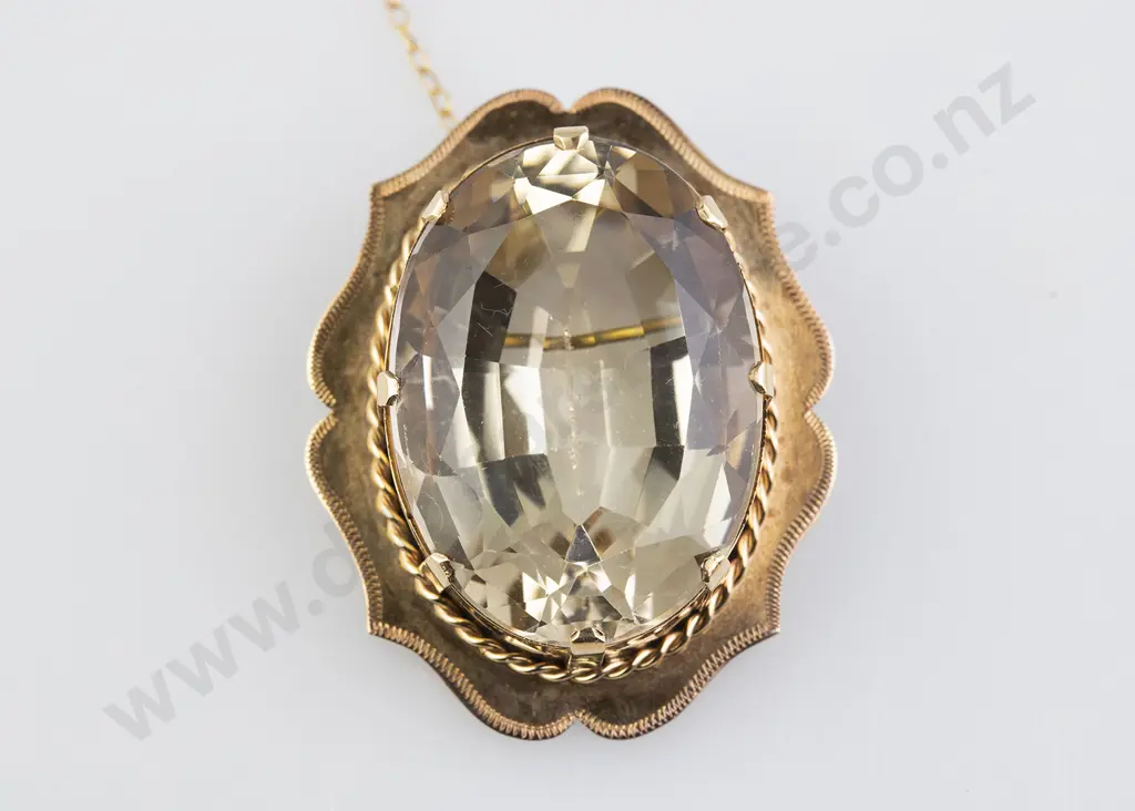 9ct Single Large Citrine Brooch Image 1++