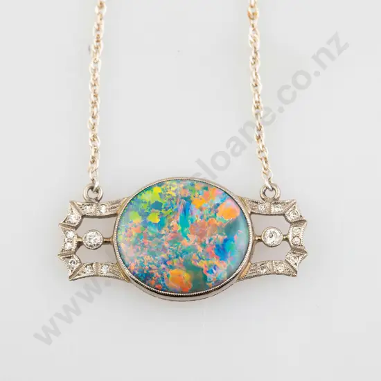 Art Deco 18ct White Gold Opal and Diamond Necklet