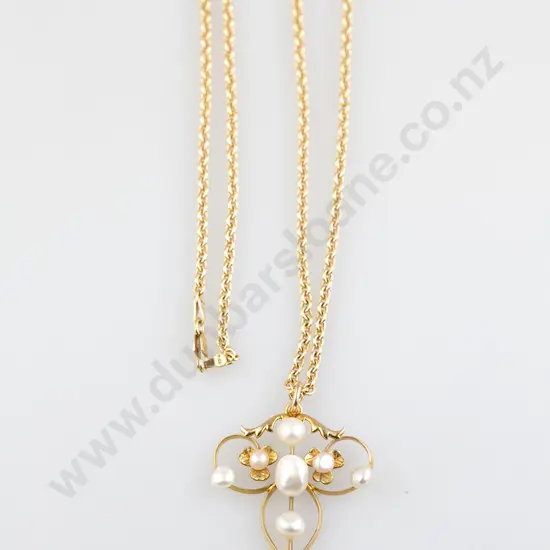 Victorian 15ct Eight Pearl Shield Pendant