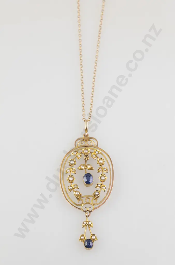 Edwardian Sapphire and Pearl Pendant Image 1++
