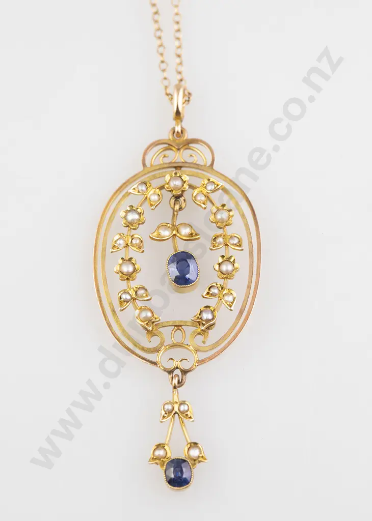 Edwardian Sapphire and Pearl Pendant Image 1++