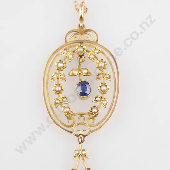 Edwardian Sapphire and Pearl Pendant