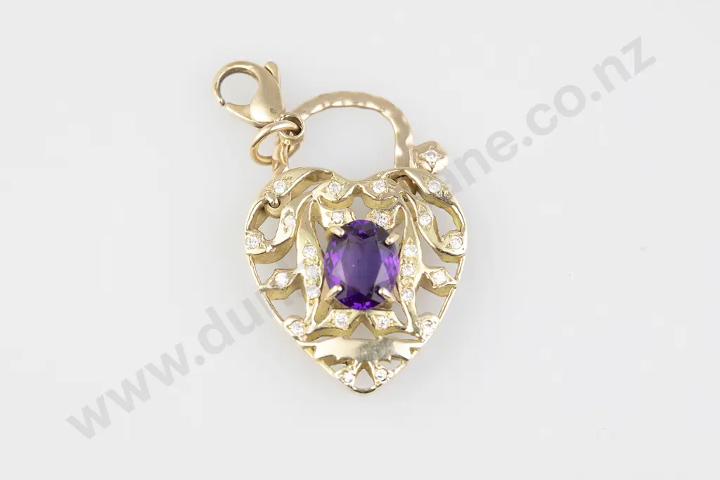 Modern 9ct 25stone Amethyst & Diamond Pendant/Clasp Image 1++